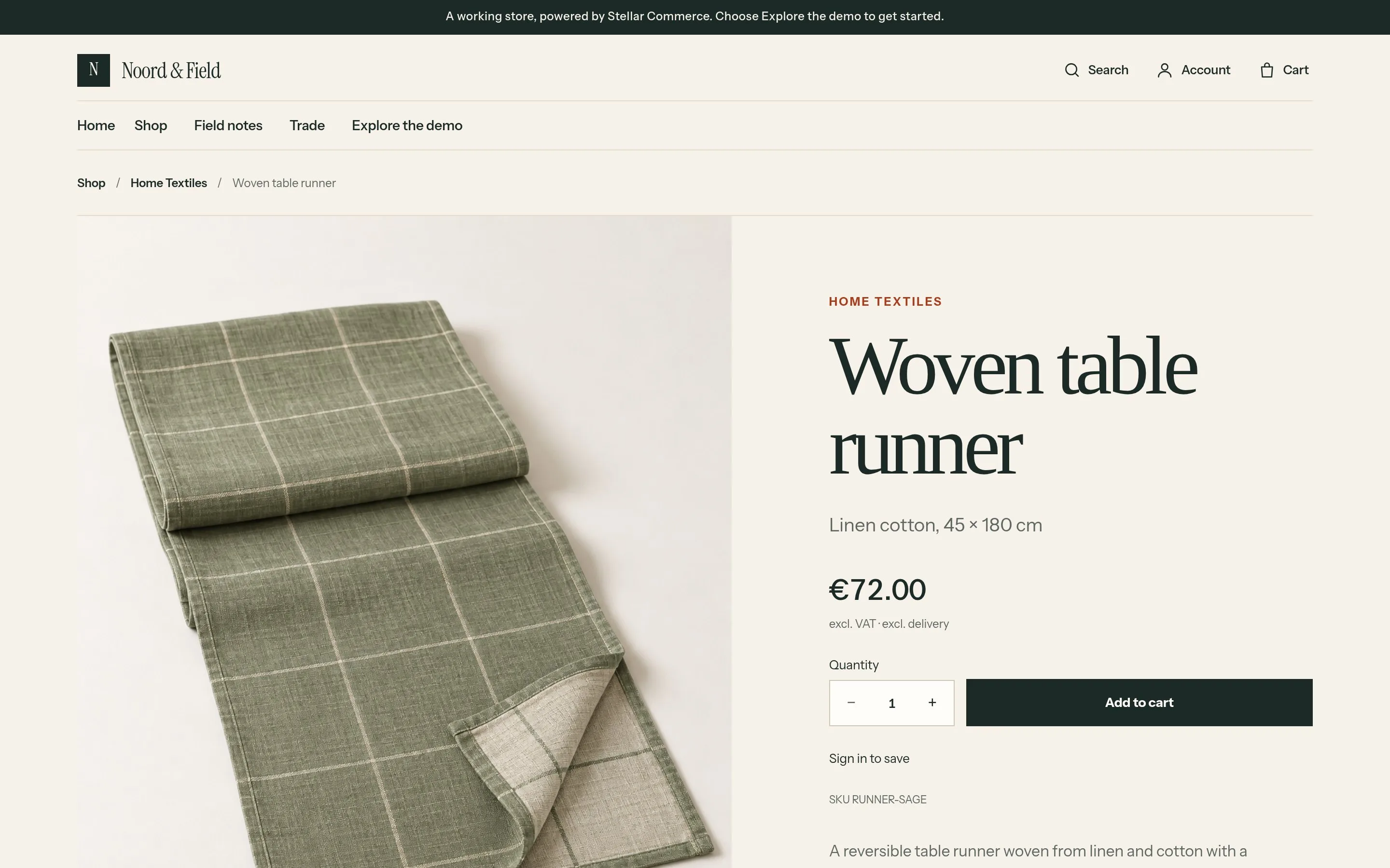 A product page on the reference storefront showing the contextual offer